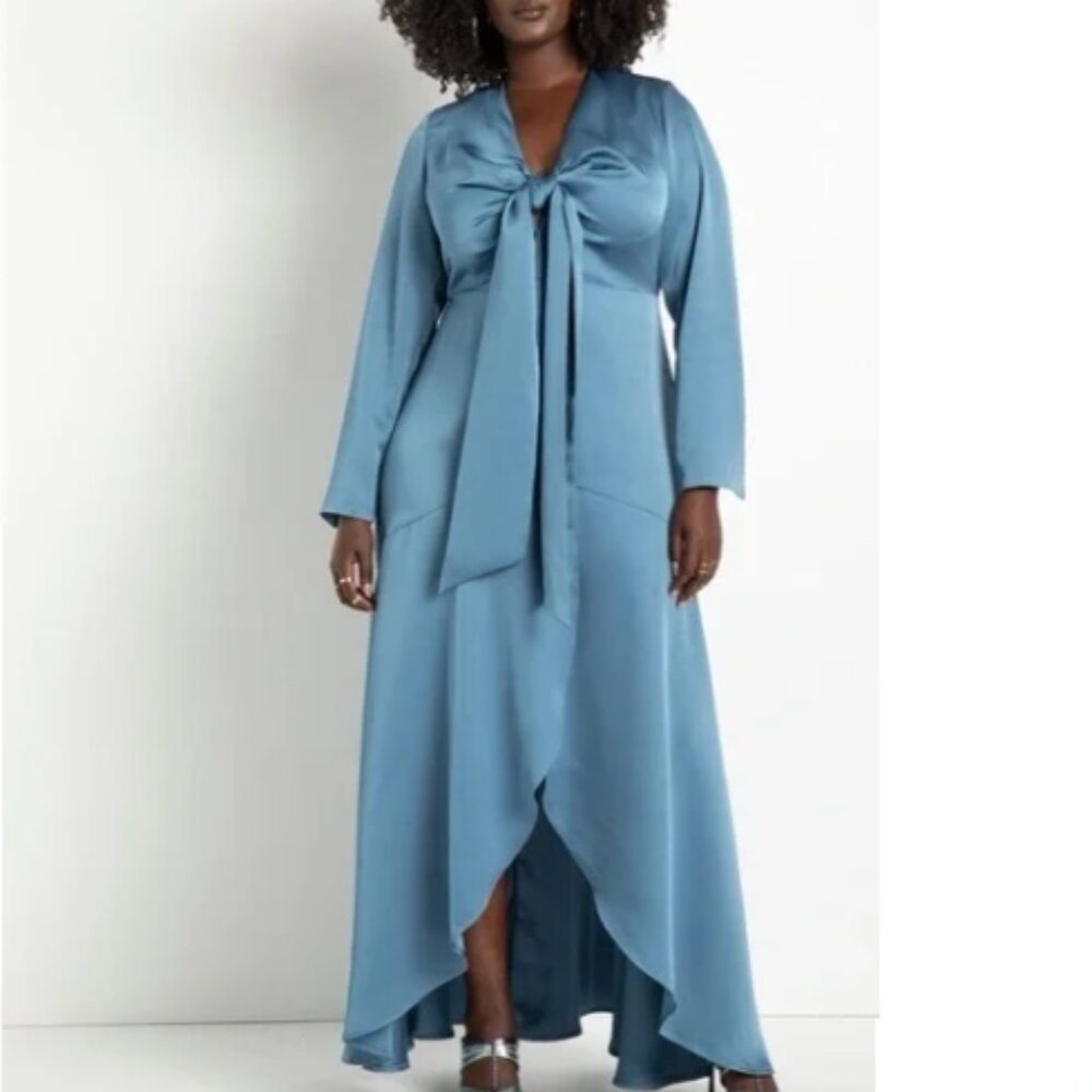 Eloquii Satin Gown with Tie Bodice